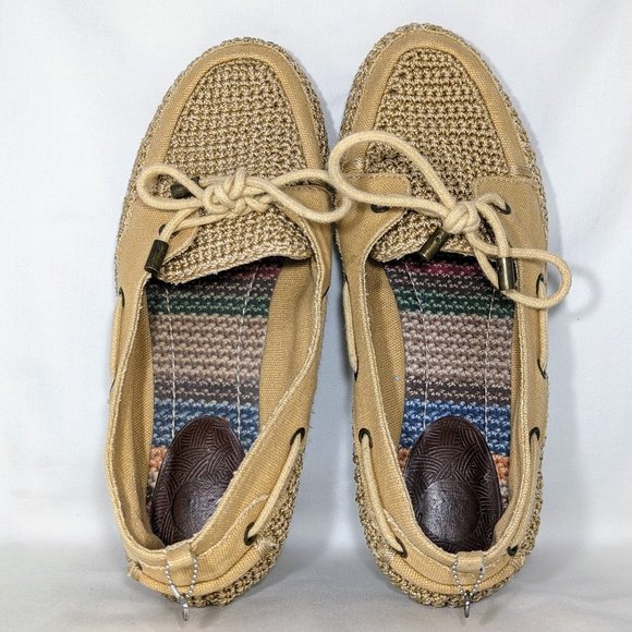 7 1/2 Tan Crochet Boho Slip-On Flat Loafers Moccasin, The Sak - Picture 2 of 9